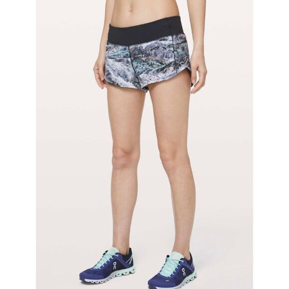 LULULEMON Speed Up Short 2.5" Springscape Black Running Shorts Womens 2 - Picture 1 of 6